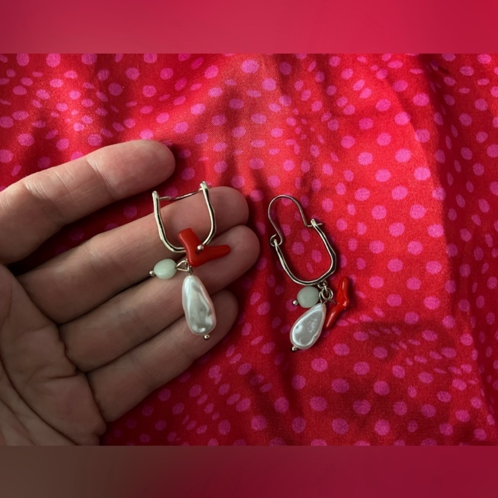 Handcrafted beaded and Red Drop Earrings